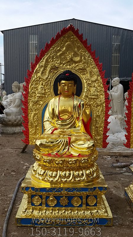 玻璃钢喷金鎏金寺庙大型五方佛博鱼网页版