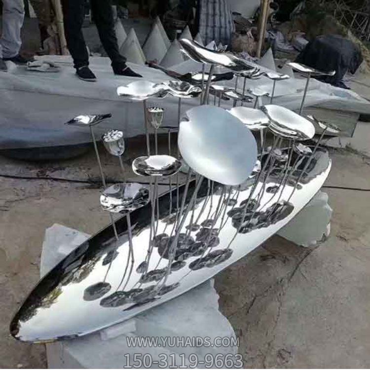 酒店会所水景不锈钢镜面莲花莲叶景观摆件博鱼网页版