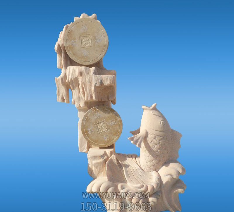 游乐园摆放的带铜钱的汉白玉石雕创意喷水博鱼网页版