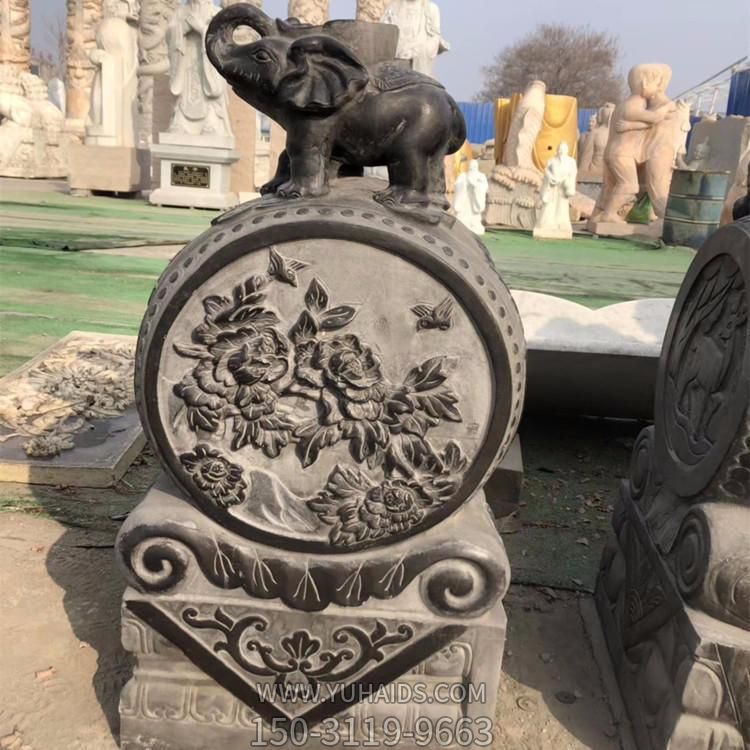 青石浮雕小象抱鼓石庭院园林摆件博鱼网页版
