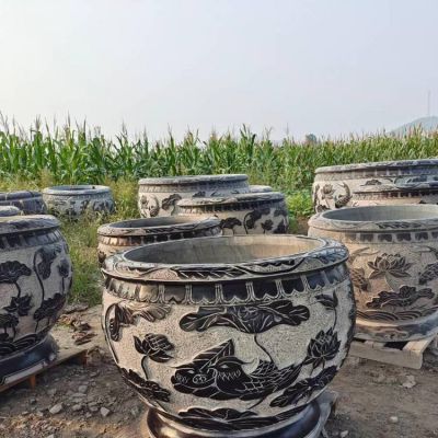 户外装饰莲花缸养鱼青石石雕鱼缸