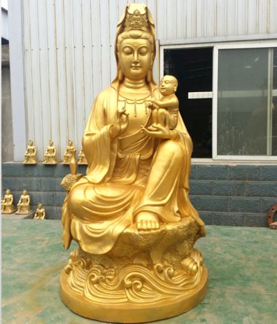 景点寺庙不锈钢漆金送子观音博鱼网页版