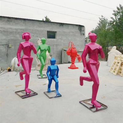 不锈钢几何彩绘校园广场公园跑步的人物博鱼网页版