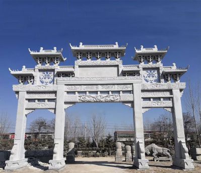 大理石三门五楼牌坊村口景区装饰摆件石雕