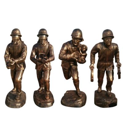 玻璃钢仿铜消防员人物博鱼网页版校园广场宣传小品