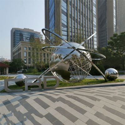 城市写字商务楼不锈钢抽象镂空地球仪表示景观博鱼网页版