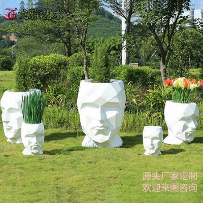玻璃钢抽象人头花盆花钵