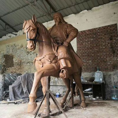 户外景点泥雕古代将军骑马雕像博鱼网页版模型