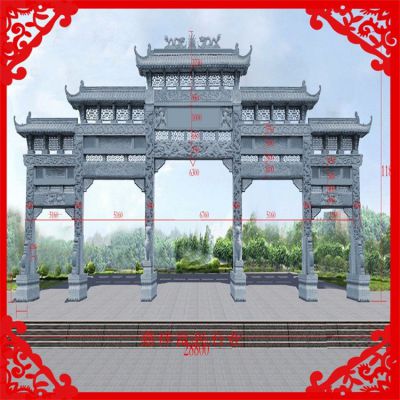 景区大型青石浮雕石门楼牌坊