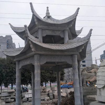 户外园林雕刻双层仿古青石凉亭