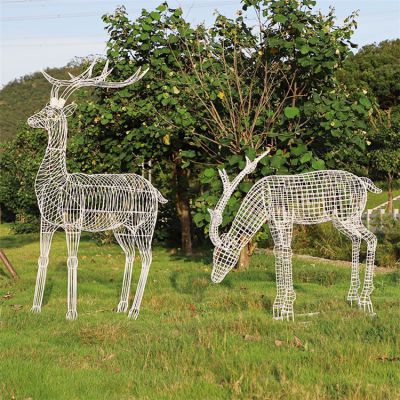 网格鹿，不锈钢铁艺梅花鹿