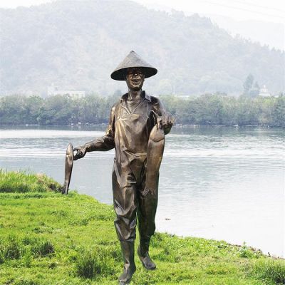 户外池塘玻璃钢仿铜户外园林景观捕鱼的人物博鱼网页版