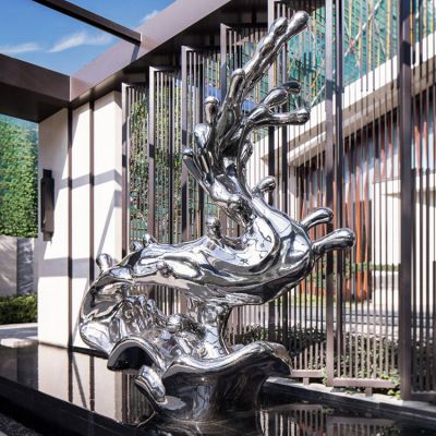 别墅户外水池摆放不锈钢镜面浪花小品博鱼网页版