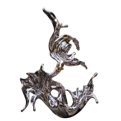 园林不锈钢镜面抽象海浪浪花摆件