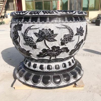 大理石石雕仿古做旧双鱼浮雕缸博鱼网页版