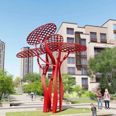 城市花园广场镂空红色创意不锈钢树博鱼网页版