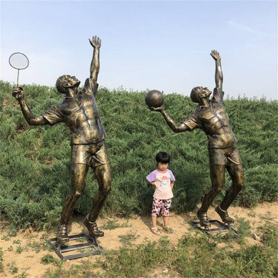 户外园林玻璃钢仿铜运功打球的人物景观