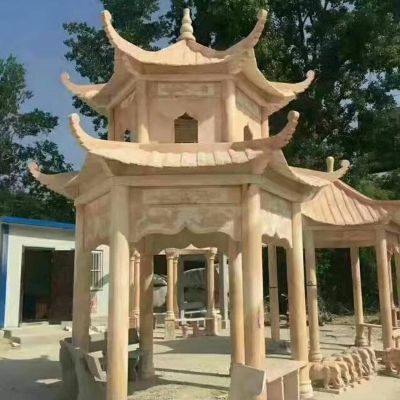 大型晚霞红雕刻花纹双层顶休闲凉亭博鱼网页版