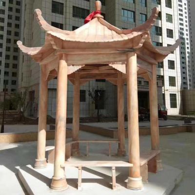 别墅小区晚霞红石雕中式六角凉亭博鱼网页版
