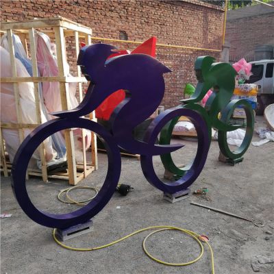 骑自行车，铁艺剪影运动人物