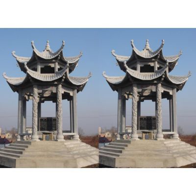 青石浮雕龙纹两层八角凉亭  景点公园摆放