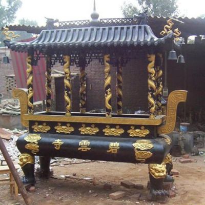 铸铁喷漆寺院户外摆放烧香宝顶八龙柱香炉·
