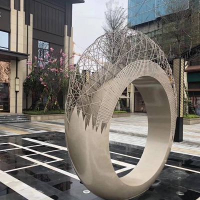 不锈钢镂空圆环博鱼网页版商业街小区水景摆件