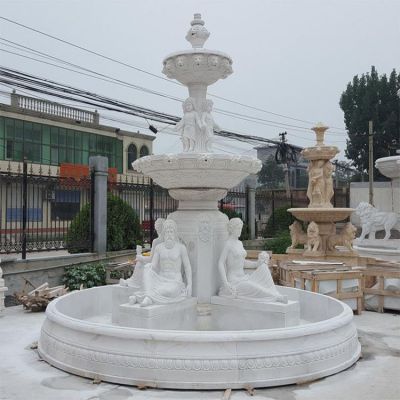 汉白玉雕刻西方人物欧式流水喷泉庭院摆件