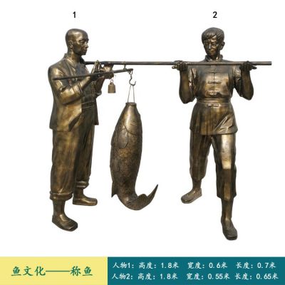 园林玻璃钢仿铜渔文化称鱼人物民俗小品