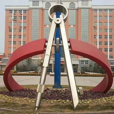 校园户外摆放不锈钢创意圆规景观博鱼网页版