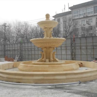 晚霞红大理石石雕别墅小区双层喷泉博鱼网页版