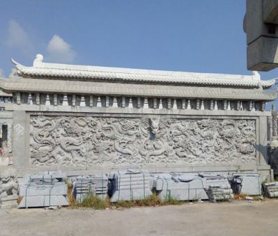 园林广场九龙壁石雕影壁