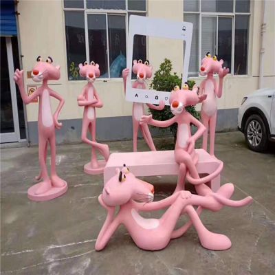 玻璃钢网红打卡粉红豹博鱼网页版 步行街卡通模型