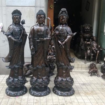 铜雕园林寺庙西方三圣博鱼网页版摆件