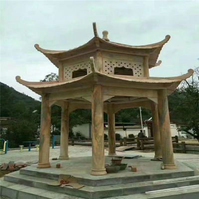 晚霞红石雕大型双层中式六角凉亭博鱼网页版