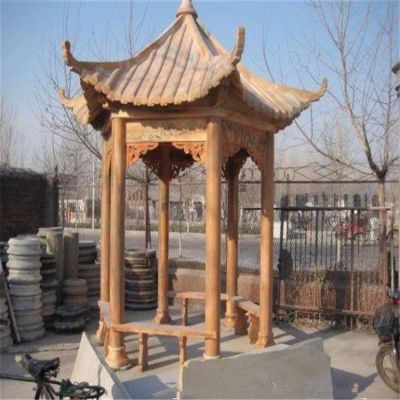 晚霞红石雕户外公园中式凉亭