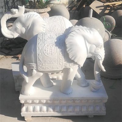  别墅庭院家用门口摆件汉白玉石象晚霞红青石博鱼网页版