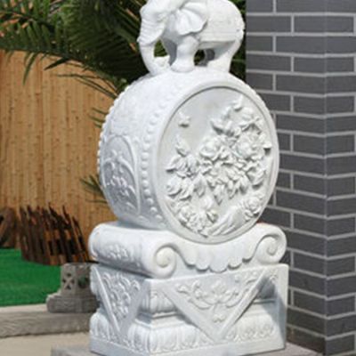 石雕汉白玉门墩博鱼网页版大理石一对仿古做旧抱鼓石
