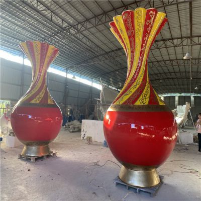 创意户外庭院商场大型不锈钢彩绘抽象花瓶摆件