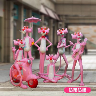 车饰玻璃钢彩绘喷漆创意粉红豹美陈摆件