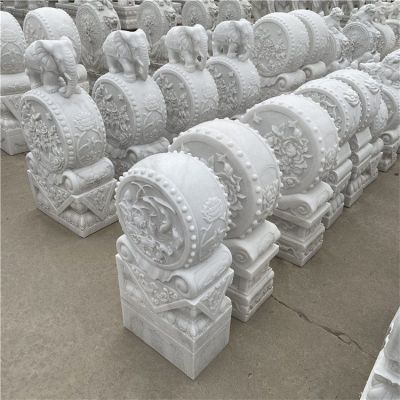 天然石雕汉白玉雕刻抱鼓石别墅园林门口石墩