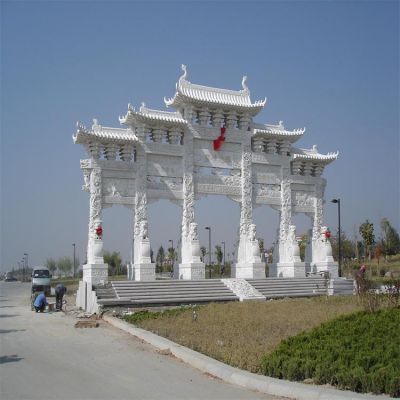 大理石石雕户外景观三门四柱牌坊博鱼网页版