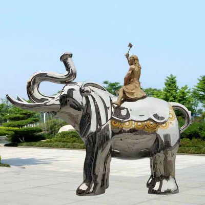 广场不锈钢创意镜面女孩骑着大象博鱼网页版