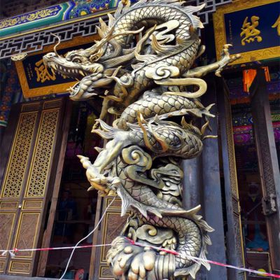 寺院大殿前装饰玻璃钢水泥龙抱柱博鱼网页版