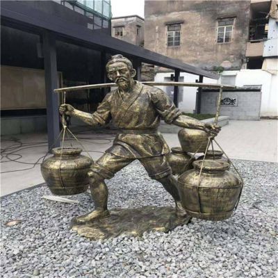 步行街商业街铜雕挑担子的人物景观