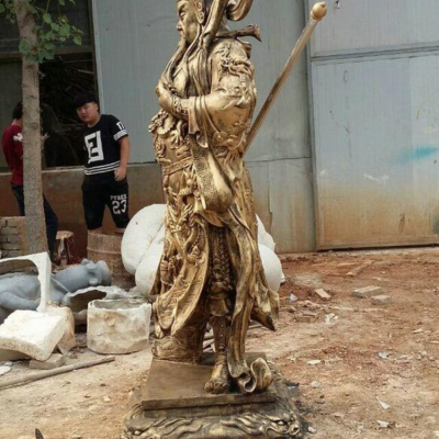 黄铜铸造持刀关公站姿关羽雕像