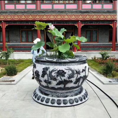 庭院寺庙青石石雕户外大型鱼缸摆件