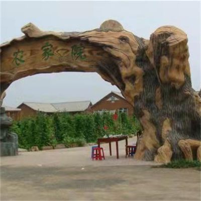 景区农家院仿真树干门头玻璃钢水泥博鱼网页版
