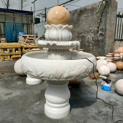 庭院装饰汉白玉浮雕中式风水球流水喷泉博鱼网页版