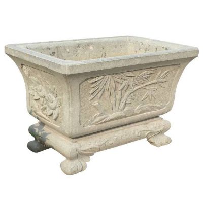 花岗岩雕刻中式庭院 摆放长形大号花盆落地博鱼网页版